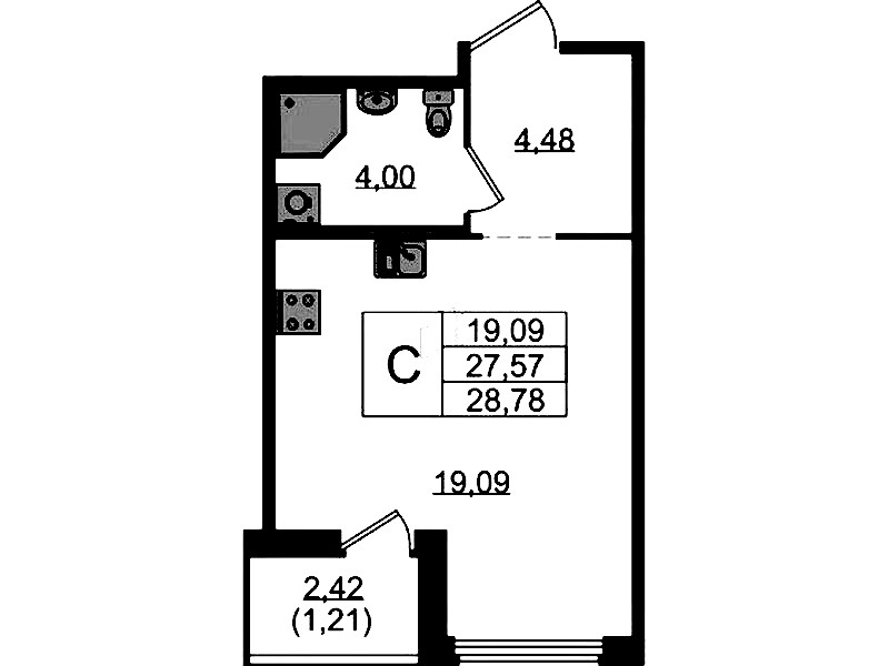 Квартира студия 28.78 м², 10/15 эт., ЖК «GloraX Парголово»